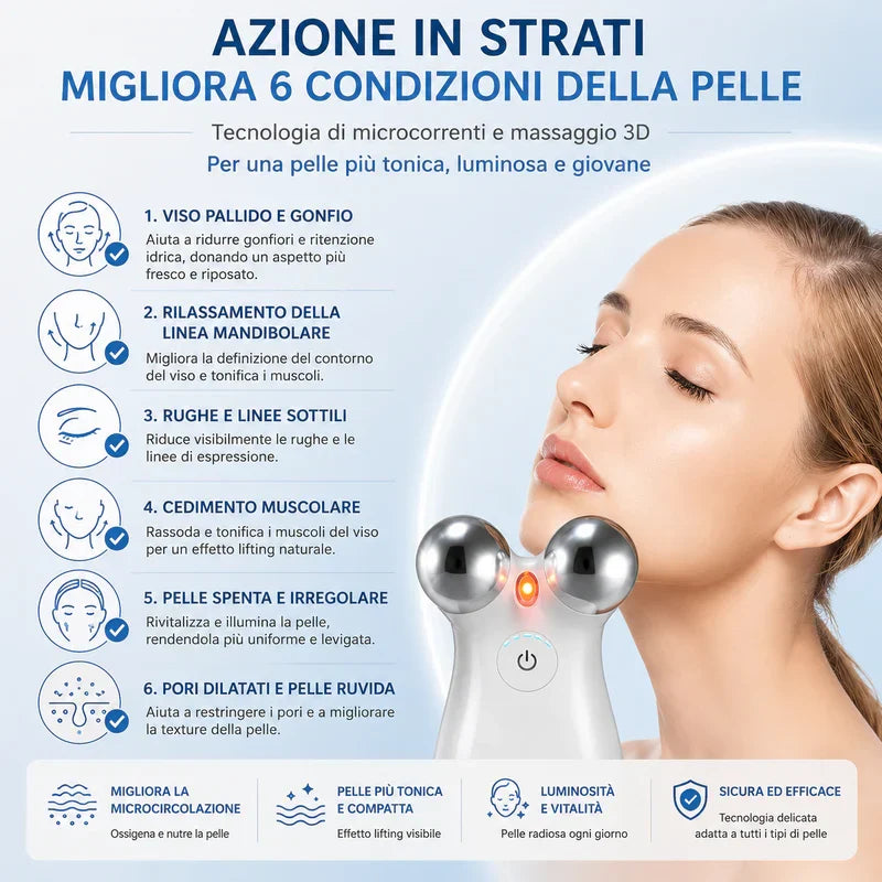 Massaggiatore Viso EMS a Microcorrente in Acciaio